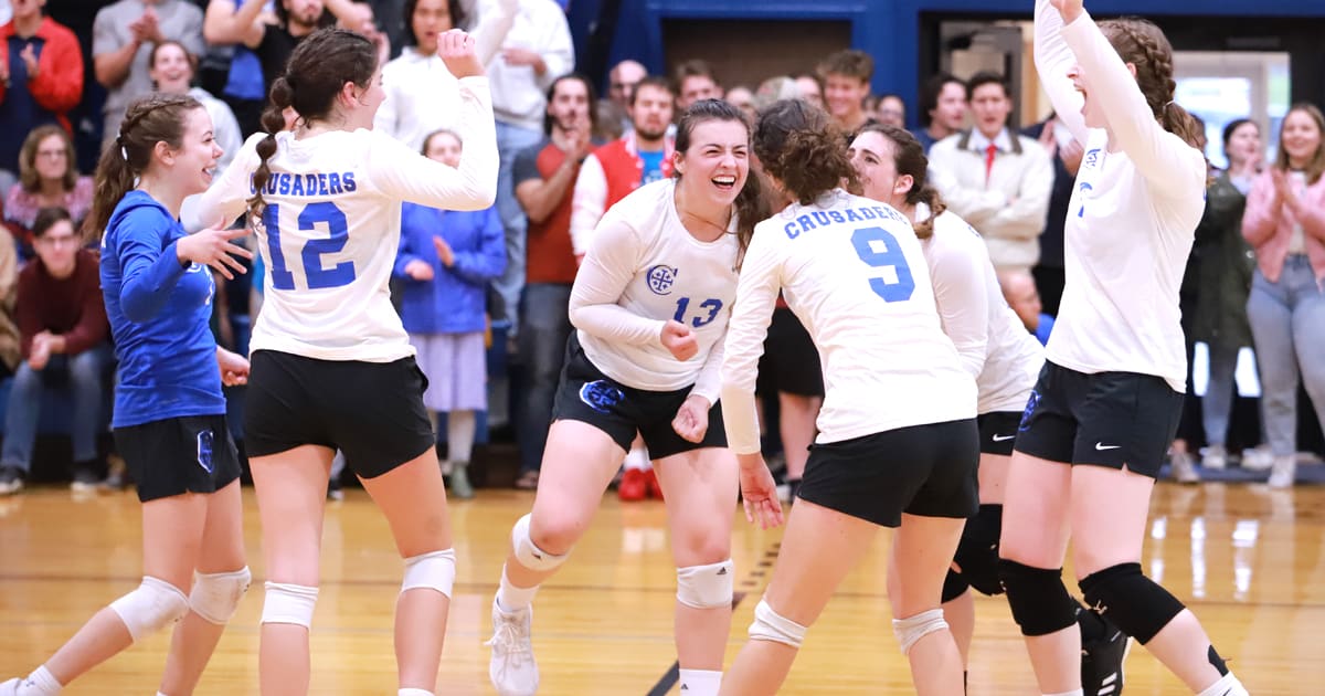Nora Ross (center) was named a 1st Team All-American for her tremendous efforts during the women's volleyball season.